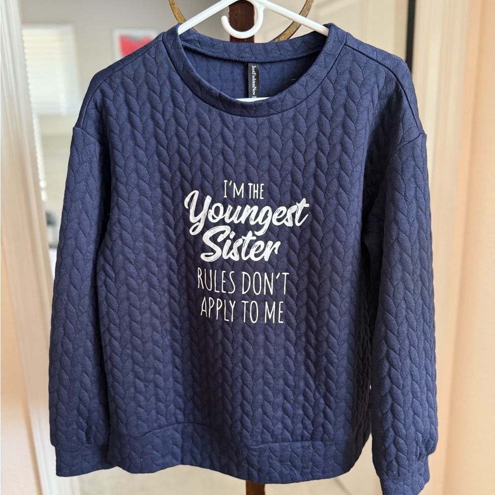 Navy Quilted Sweatshirt with Fun Slogan